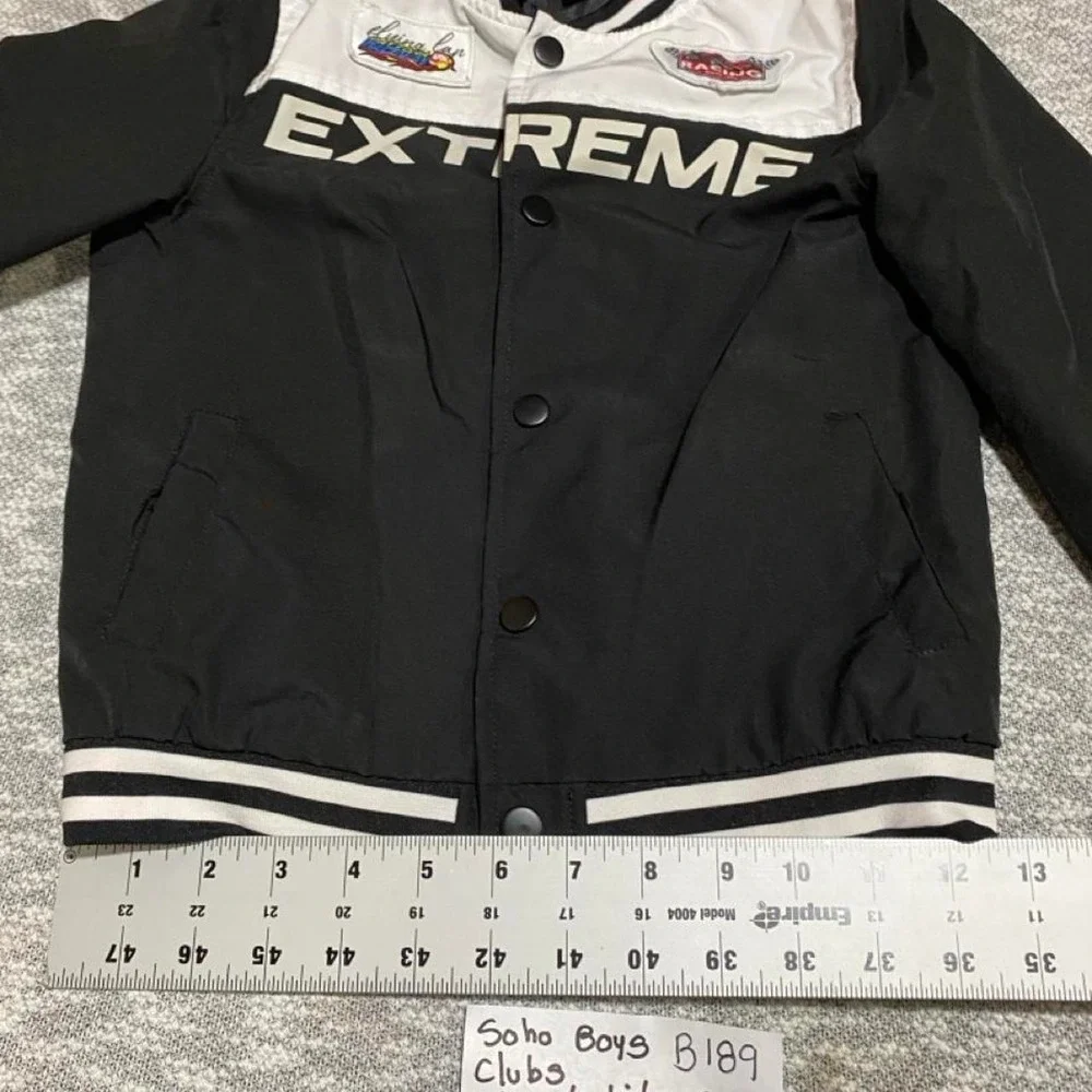 Soho Boys Club Black/white Super Racing Back Logo KidsJacket Size 5. SKU-B189